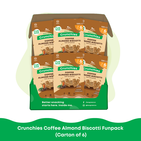 Crunchies Coffee Almond Biscotti with Red Quinoa Funpack (Half Dozen)