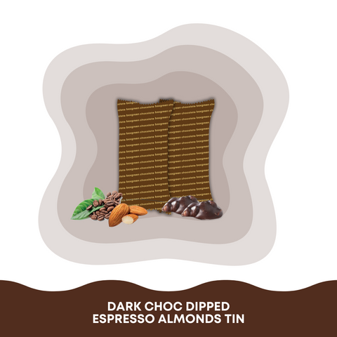 (Carton of 84) Dark Choc Dipped Espresso Almonds Tin (18g)